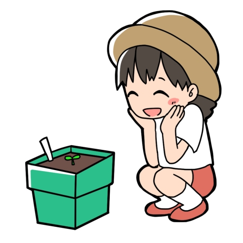 植物の観察をする子供がしゃがんでいるイラスト 無料イラストのimt 商用ok 加工ok