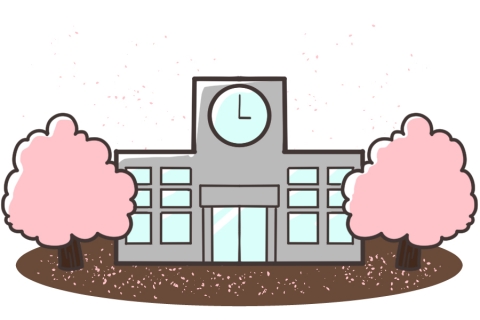 桜の木と校舎のイラスト