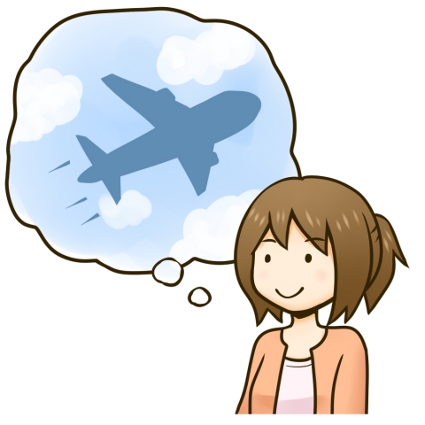 飛行機での旅行を考える女性のイラスト 無料イラストのimt 商用ok 加工ok