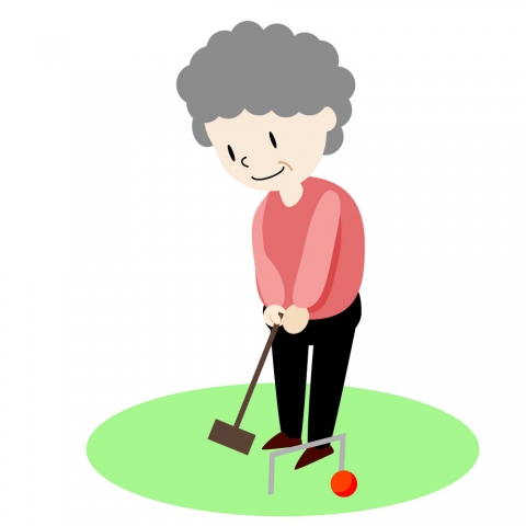 ゲートボールをする年配女性のイラスト