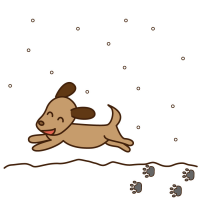 雪にはしゃぐ犬のイラスト