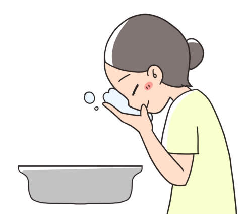洗顔をしている女性のイラスト