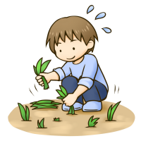 草むしりをする男の子のイラスト