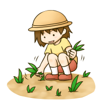 草むしりをする女の子のイラスト
