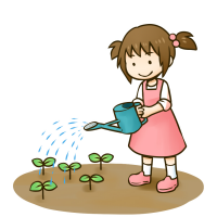 芽に水をあげる女の子のイラスト