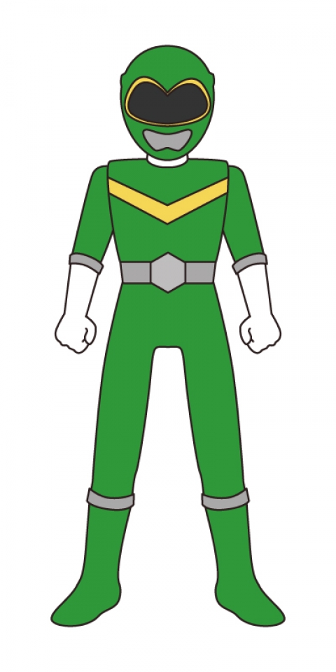 戦隊ヒーローのフィギュア（グリーン・緑）のイラスト