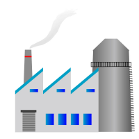 工場と煙突から煙が出ているイラスト