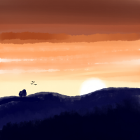 夕日と山のイラスト