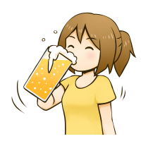 ジョッキでビールを飲む女性のイラスト