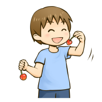 さくらんぼを食べる男の子のイラスト