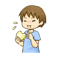 レモンを食べる男の子のイラスト