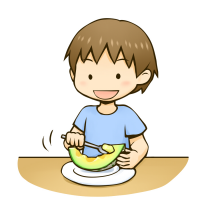 メロンを食べる男の子のイラスト