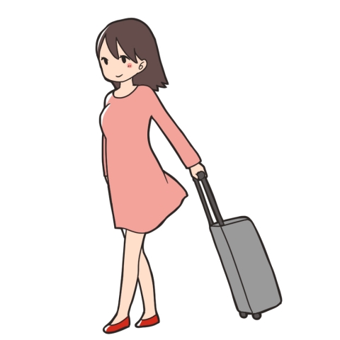 キャリーケースを引く女性のイラスト