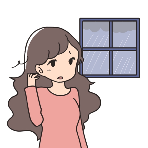 雨の日の髪のひろがりに悩む女性のイラスト