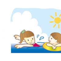 夏に海水浴を楽しむ子どものイラスト