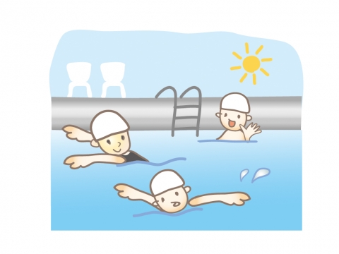 プールで水泳をしている子どもたちのイラスト 無料イラストのimt 商用ok 加工ok