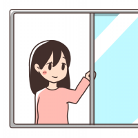 窓を開ける女性のイラスト