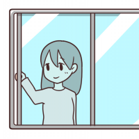 窓を閉める女性のイラスト