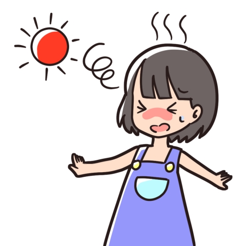 太陽の日差しでクラクラしている子供の倒れそうなイラスト