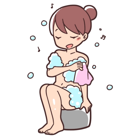 体を洗う女性のイラスト