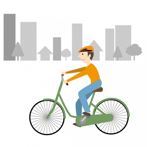 ヘルメットをしてサイクリングしている男性のイラスト