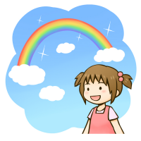 虹が出た空と女の子のイラスト