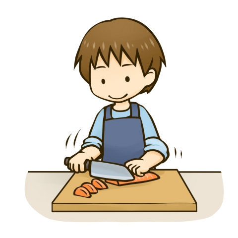 野菜を切る男の子のイラスト