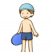 ビート板を持つ水着姿の男の子のイラスト