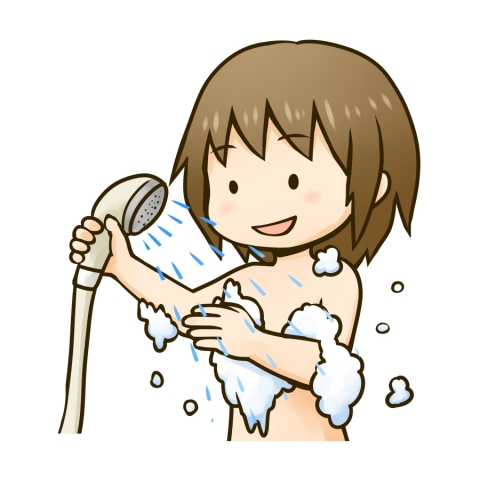 シャワーを浴びる女の子のイラスト