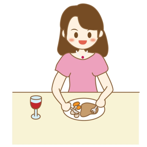 披露宴で食事をする女性のイラスト
