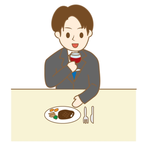 披露宴で食事をする男性のイラスト