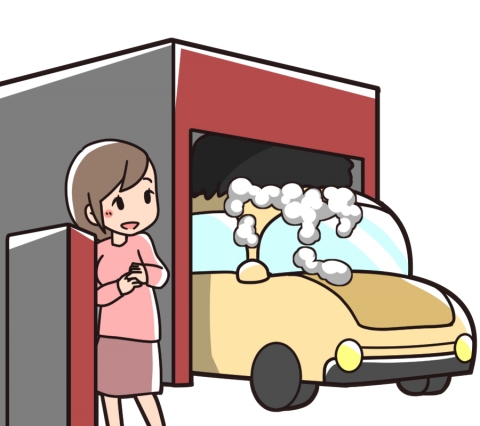 コイン洗車場で車の洗車をする女性のイラスト 無料イラストのimt 商用ok 加工ok