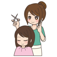 女性の髪を切る美容院の女性のイラスト