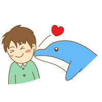 イルカにキスをされる男の子のイラスト