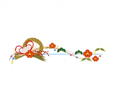 正月のしめ縄に松竹梅が舞う装飾イラスト