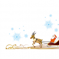 クリスマスのトナカイとそりと雪の装飾イラスト