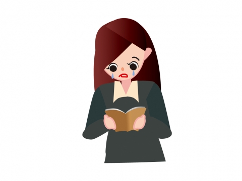 小説本を読んでいる泣いている女性のイラスト