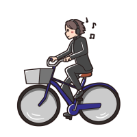 ヘッドホンで音楽を聞きながら自転車登校する学生のイラスト