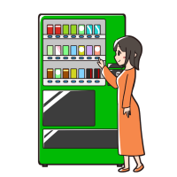 自動販売機で飲み物を購入する女性のイラスト