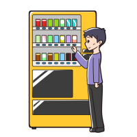 自動販売機で飲み物を購入する男性のイラスト