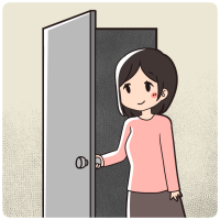 ドアを開ける女性のイラスト