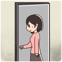 ドアを閉める女性のイラスト