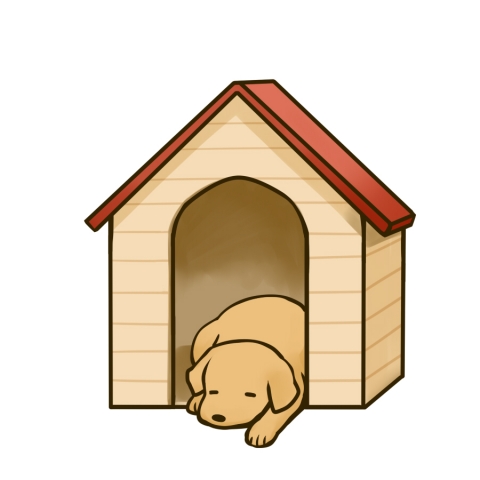 犬小屋で寝ている犬のイラスト