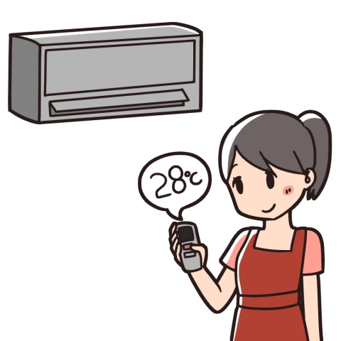 エアコンの温度をエコ設定する女性のイラスト