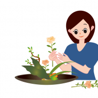 生け花を楽しむ女性のイラスト