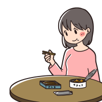 缶詰食品を食べる女性のイラスト