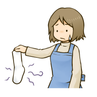 臭い靴下を持つ女性のイラスト