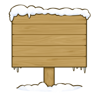 雪をかぶった木の看板のイラスト