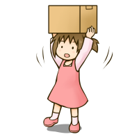 頭の上で段ボール箱を持つ女の子のイラスト
