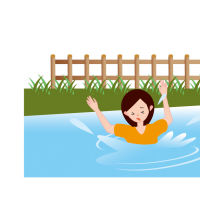 池に落ちて溺れている女性のイラスト